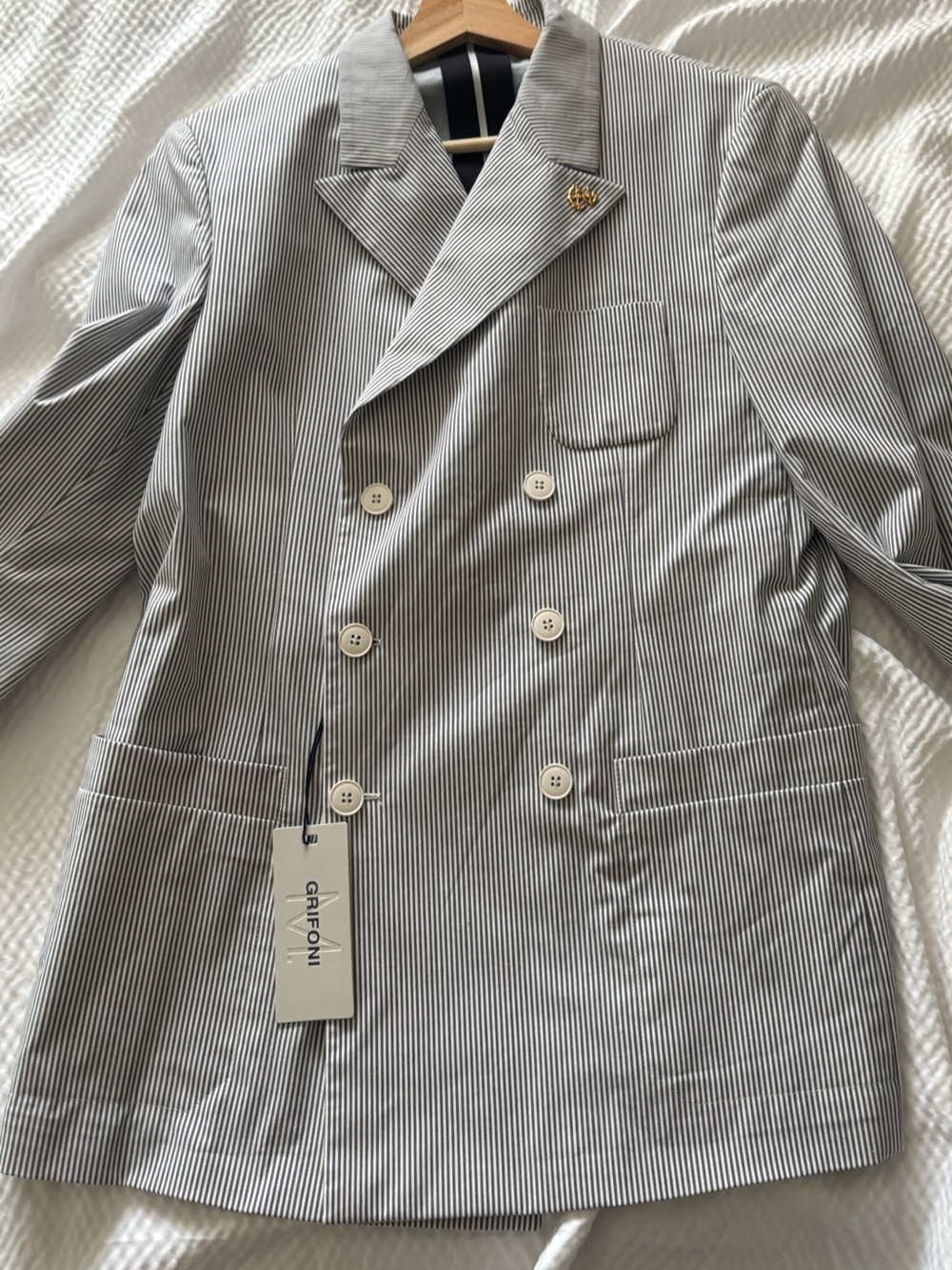 Mauro Grifoni Lightweight Cotton Blend Double Breasted Striped Nautical Blazer - Picture 4 of 13